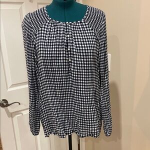 Old Navy Blue and White Gingham Checkered Peasant Blouse XXL